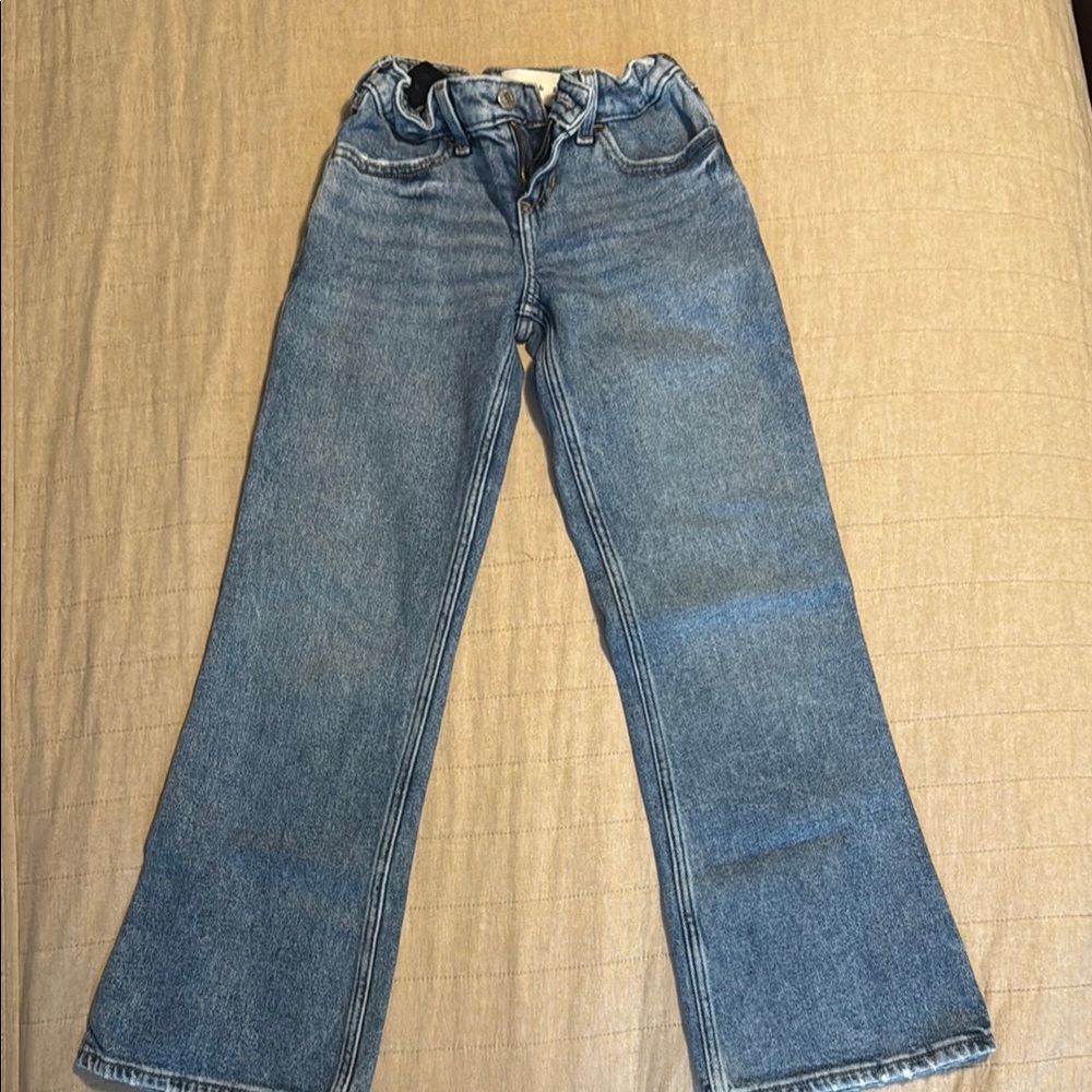 Blue Flare Wide Leg Jeans with Frayed Hem